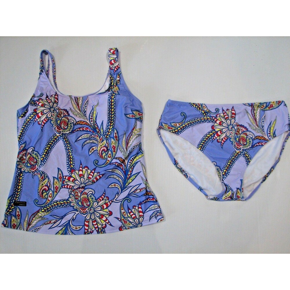 Tankini High Waist Full Brief Swimsuit Paisley Purple 16 Sonsie